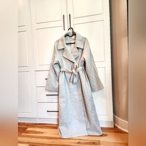 Wool Coat Long Heather Grey collar women’s belted jacket